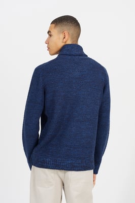 Navy Shawl Neck Textured Knit Jumper