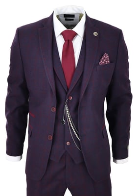 Heren 3-delige Tweed Pak Pruim Paars Ruit Peaky Blinders Klassiek 1920 Gatsby