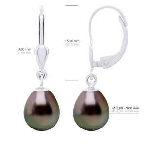 Örhängen av silver 925 och äkta odlade Tahitipärlor pärla 8-9 mm