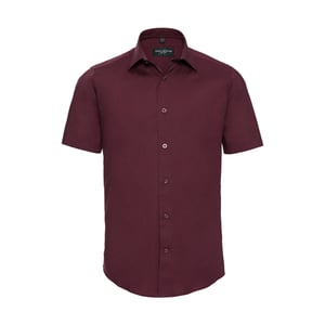 Russell Collection Mens Fitted Short-Sleeved Shirt (Port)