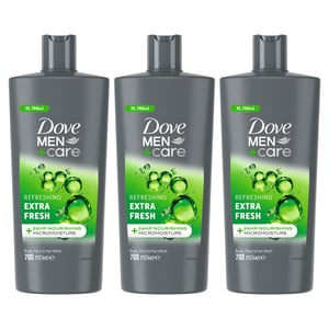 Dove Men+Care 3-in-1 Body, Face & Hair Wash Refreshing Extra Fresh 700ml, 3 Pack