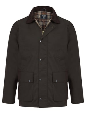 Brown Cotton Wax Jacket With Corduroy Collar