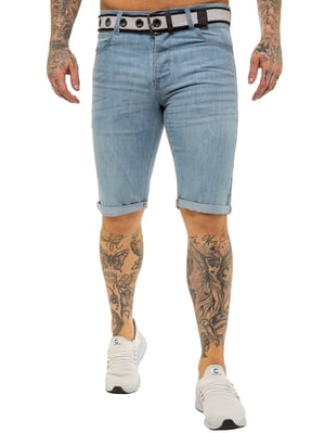 Kruze By Enzo | Heren Denim Korte Broek met Riem - Licht Stonewash