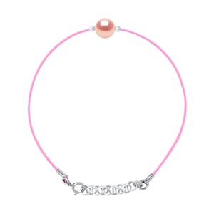 LOVE armband LINK zoetwaterparels Ronde 9-10 mm Roze Link Pink Nylon 925