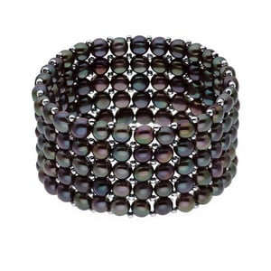 Manchet armband 5 Rijen Black Pearl Zoetwater 925
