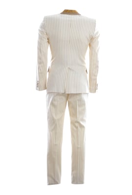 Dolce & Gabbana Men Gold Lapel & Pockets Striped Suit