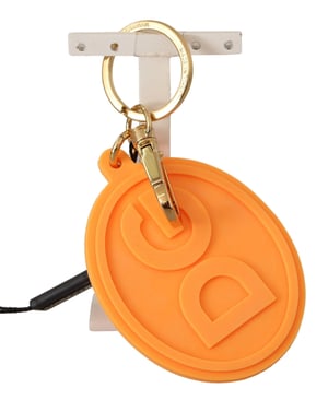 Dolce & Gabbana Orange Gummi DG-logotyp i Guldbronsmetall Nyckelring för Män