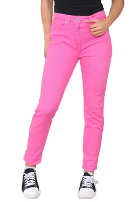 M&Co Womens High Rise Tapered Straight Leg Mom Jeans in Pink