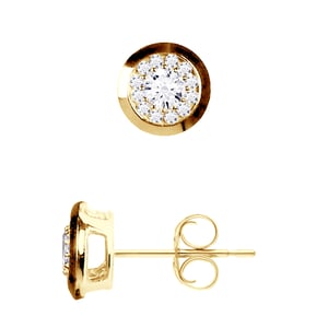 Solitaire oorbellen bezet met diamanten 0,50 Cts illusie Geel Goud 18 Karaat