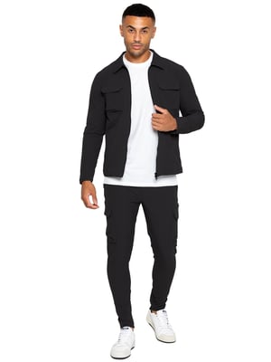 Enzo | Heren Cargo Shacket Trainingspak Set - Zwart