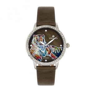 Empress Diana Automatic Engraved MOP Leather-Band Watch