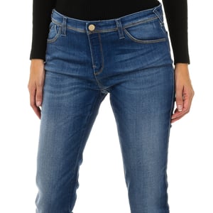 Långa denimbyxor med slitageeffekt i stretchmaterial för kvinnor 3Y5J28-5D0ZZ