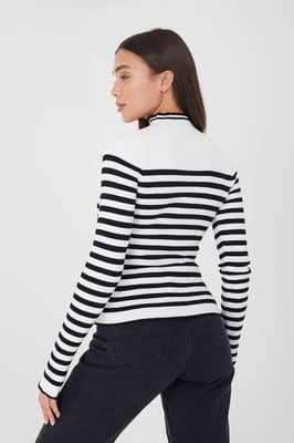 Ivory 'Bardi' Stripe Rib Turtleneck Jumper