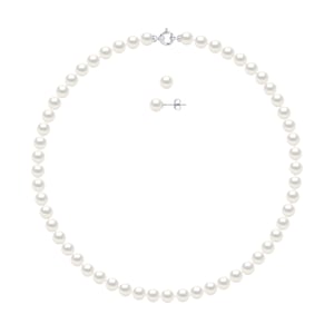 DIADEMA - Set - Necklace/Earrings - Real Freshwater Pearls - White Gold