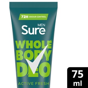 Sure Men Whole Body Deodorant Cream Active Fresh w/ 72H Odour Control 75ml, 3 Pk