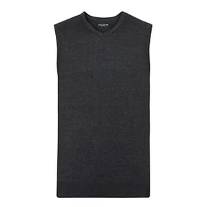 Russell Collection Mens V-Neck Sleevless Knitted Pullover Top / Jumper (Charcoal Marl)