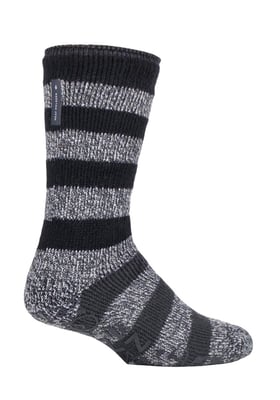 HEAT HOLDERS - Mens Striped Fleece Lined Non Slip Thick Slipper Socks