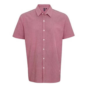 Premier Heren micro gingham geruit katoenen overhemd met korte mouwen