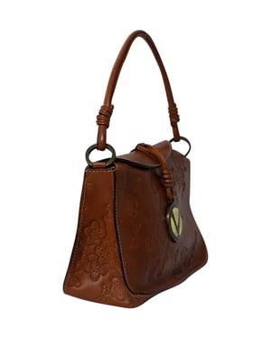 Valentino Garavani Bloemgeembossede Hobo Tas in Bruin Leer