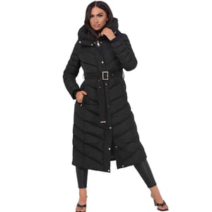 Jess Women’s Long Puffer Coat with Belt & Hood