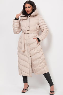 Jess Women’s Long Puffer Coat with Belt & Hood