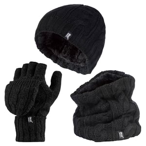 Heat Holders dameshoed, nekwarmer handschoenen set - Zwart
