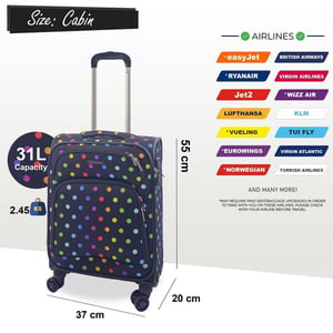 Kabinväska med mjukt skal 55 x 37 x 20 cm Lättviktsbagage Lämplig för Easyjet, Ryanair