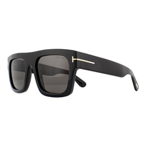 Tom Ford Square Mens Shiny Black Smoke Grey Sunglasses
