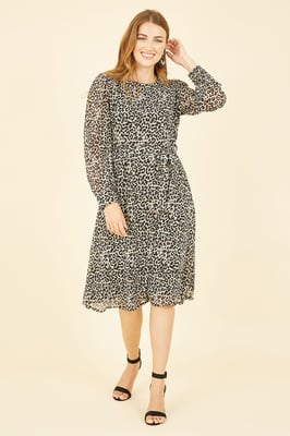 Black Leopard Long Sleeve Skater Dress
