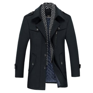 Herr vinter förtjockad enfärgad casual ulljacka med randig krage Camel Blue