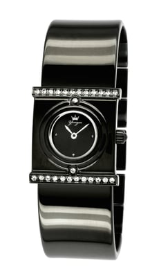 Yonger and Bresson Black Dial Black Leather Watch with Diamonds