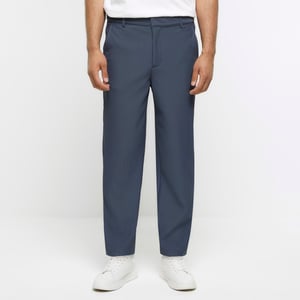 River Island Mens Smart Trousers Blue Tapered Fit Plisse