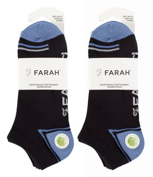 10 Pairs Mens Bamboo Trainer Socks | Farah | Striped Cushioned Ankle Socks - Black