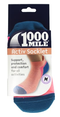 1000 Mile - Ladies Single Layer Active Sport Breathable Ankle Socks - Peach / Teal