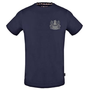 Aquascutum T-shirt med sydd Aldis-logotyp, marinblå