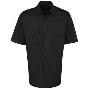 Premier Heren Korte Mouw Piloot Werk Shirt (Zwart)