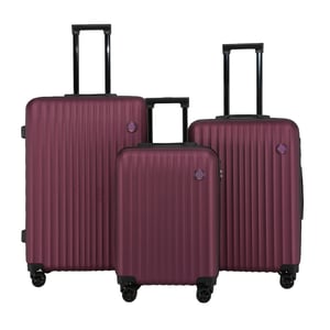 Hard Shell ABS Burgundy Suitcase Set 8 Wheel Travel Case Holiday Bags