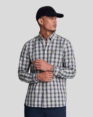 Mens Washed Check Poplin Shirt in Beige