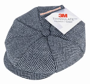 Mens Herringbone Pattern Fleece Lined Winter Wool Newsboy Hat Cap