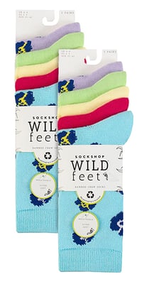 Wildfeet - 10 Pack Ladies Bamboo Crew Socks with Dots, Leopard & Floral Pattern - Multicolour
