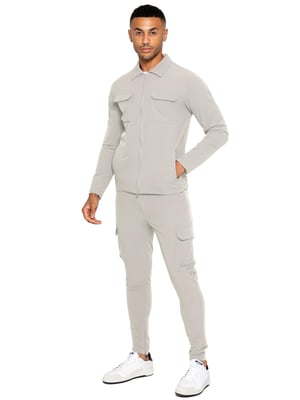 Enzo | Heren Cargo Shacket Trainingspak Set - Steen