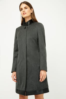 Dark Grey Coat with Pleather Detail