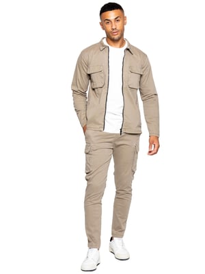 Enzo | Heren Cargo Tracksuit Set - Beige