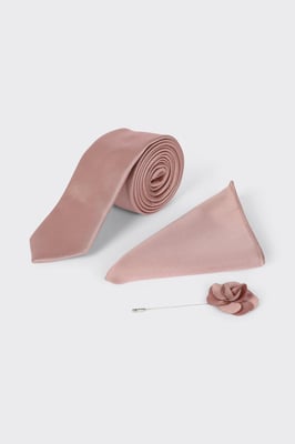 Wedding Plain Tie Set With Matching Lapel Pin