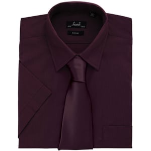 Premier Heren Korte Mouw Formele Poplin Gewoon Werk Shirt (Aubergine)