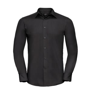 Russell Collection Heren Poplin Getailleerd Overhemd met Lange Mouwen (Zwart)