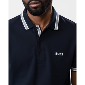 BOSS Paddy Contrast Logo Organic Cotton Polo Shirt - Dark Blue