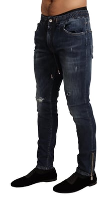Dolce & Gabbana Herrblå Stretch Denimjeans i Bomull med Slitningar
