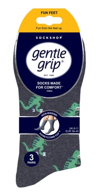Gentle Grip - 6 Pairs Mens Non Elastic Socks - Dinosaurs