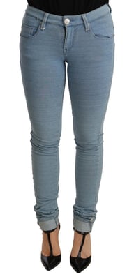 Acht Blå Bomullsstretch Nederdel Smal Passform Damjeans